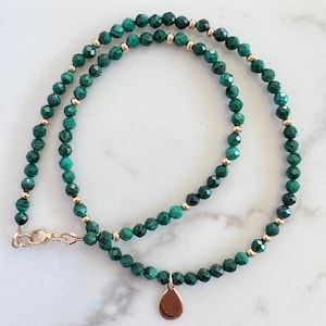Beaded Malachite Necklace, Gemstone Necklace, Beaded Choker in 14K Gold Fill