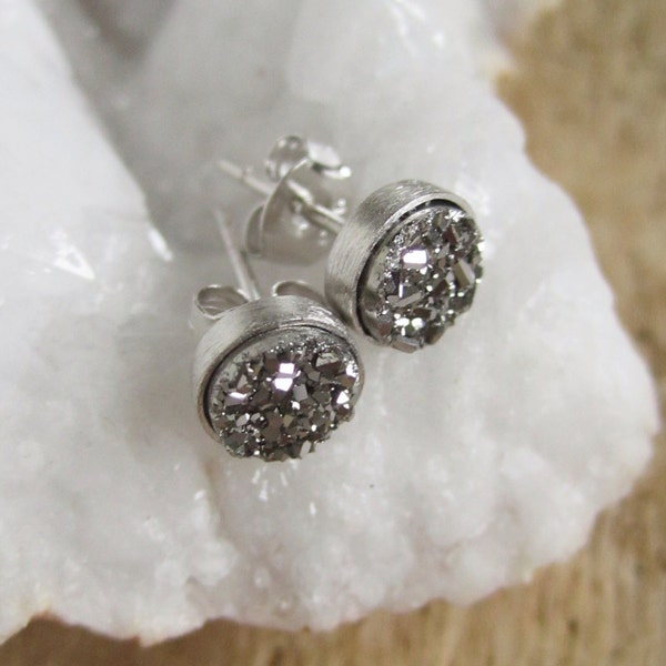 Tiny Silver Druzy Studs, Druzy Earrings in Sterling Silver