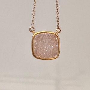 White Druzy Necklace: 14K Gold Fill Quartz Gemstone Pendant