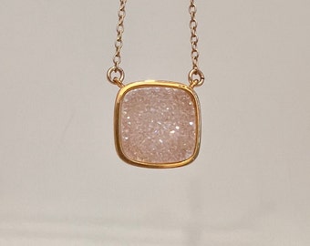 White Druzy Necklace: 14K Gold Fill Quartz Gemstone Pendant