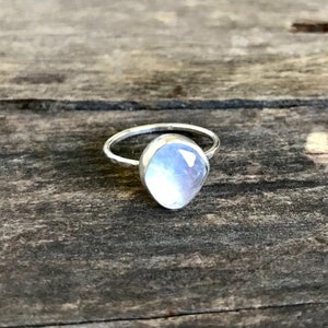 Size 5.5 Rose Cut Rainbow Moonstone Ring, Sterling Silver Ring, Delicate Gemstone Ring
