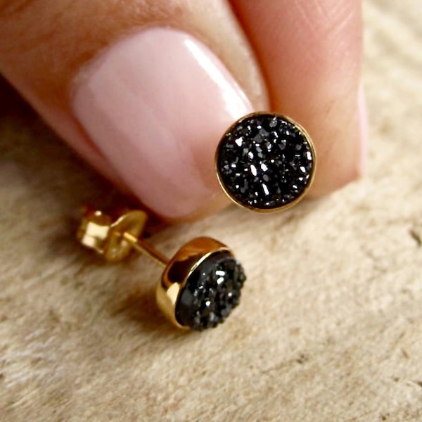 Druzy Earrings, Druzy Earrings Studs, Black Druzy, Gold Druzy Earrings, Drusy Earrings, Bridesmaid Earrings, Bridesmaid Gift