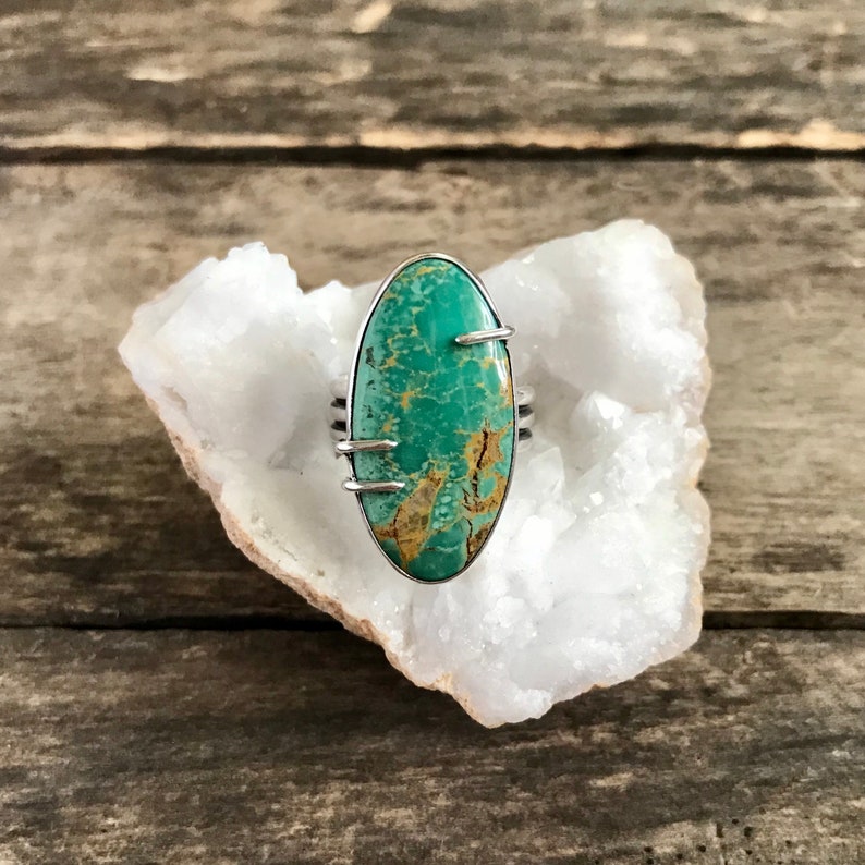 Sterling Silver Ring Size 7.5 Turquoise Ring Gemstone Ring Claw Set Turquoise Statement Ring