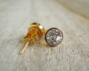 Silber Druzy Ohrstecker: Gold Vermeil, 6 mm