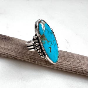 Genuine Turquoise + Sterling Silver Ring, Turquoise Statement Ring Size 7.5