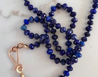 Hand Knotted Gemstone Necklace, Blue Lapis Necklace in 14K Gold Fill