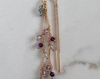 Fluorite Threader Earrings, Gemstone Threaders, AAA Grade Fluorite, Gemstone  Earrings, Gold Ear Threads