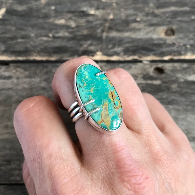 Sterling Silver Ring Size 7.5 Turquoise Ring Gemstone Ring Claw Set Turquoise Statement Ring
