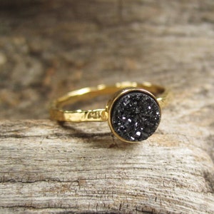 Tiny Black Druzy Ring, Gold Gemstone Ring image 3
