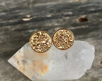 Gold Druzy Earrings, Gold Stud Earrings, Druzy Studs, Drusy Earrings, Gold Earrings, Bridesmaid Earrings, Bridesmaid Gift, Bridal Jewelry