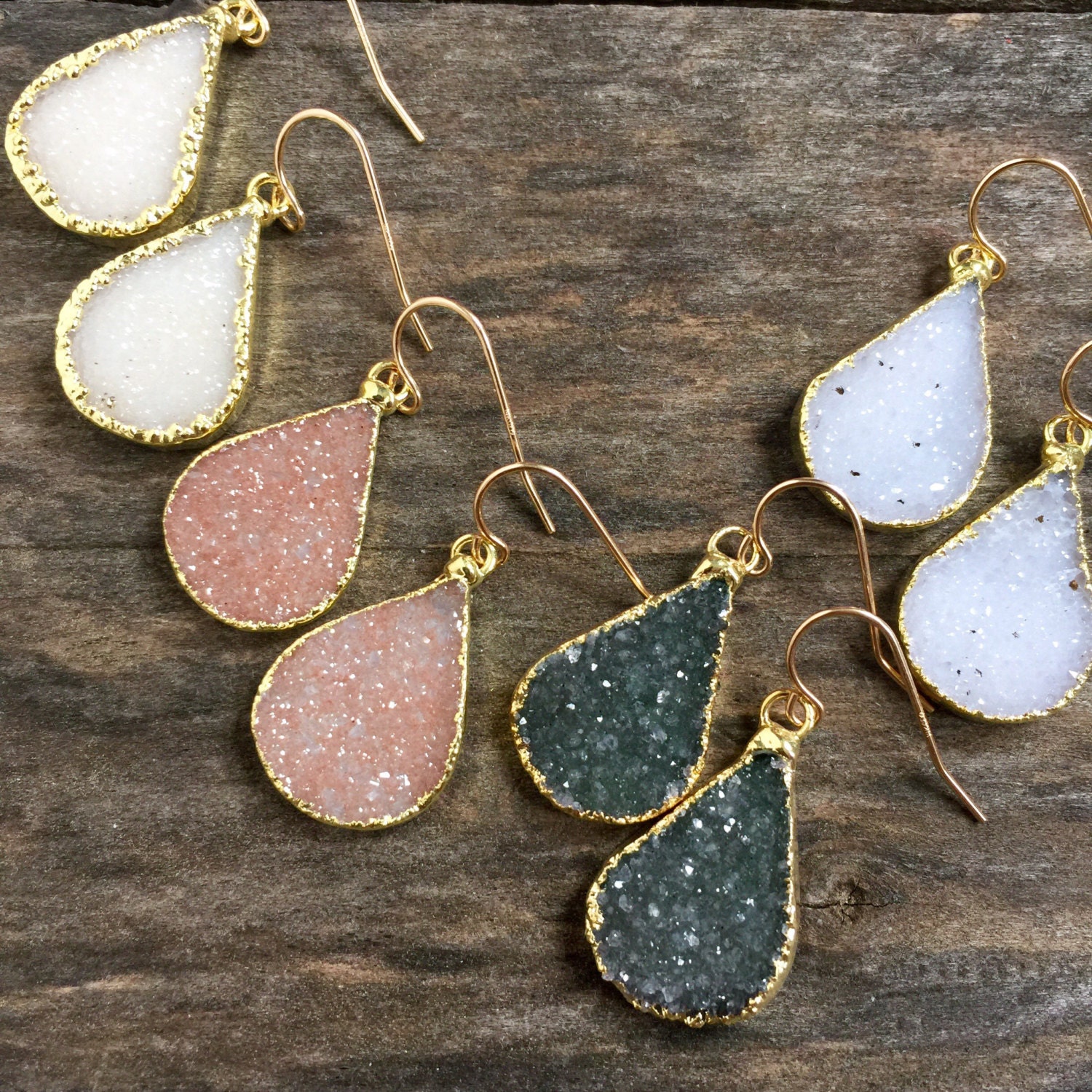 Druzy Earrings Druzy Quartz Jewelry Gemstone Earrings Gold Etsy