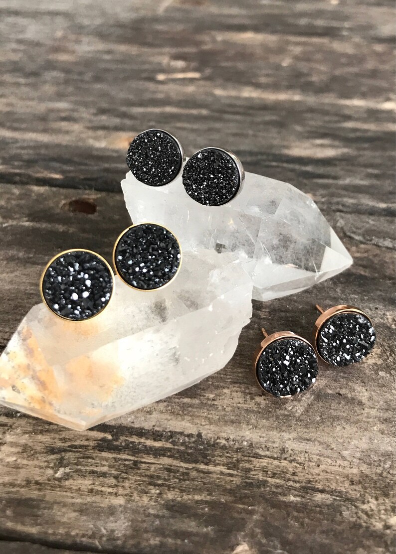 Druzy Earrings Druzy Studs Black Druzy Stud Earrings Etsy