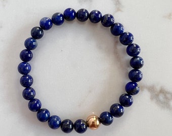 Lapis Beaded Bracelet, Blue Lapis Gemstone Bracelet, Stretch Bracelet, Healing Bracelet