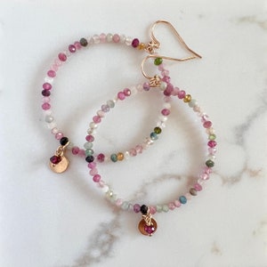 Tourmaline Hoop Earrings: 14K Gold Filled Gemstone Hoops, Handmade