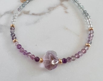 Fluorite Beaded Gemstone Bracelet, Delicate Gold Bracelet