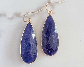 Blue Sapphire Dangle Earrings, Large Gemtone Drops in 14K Gold Fill