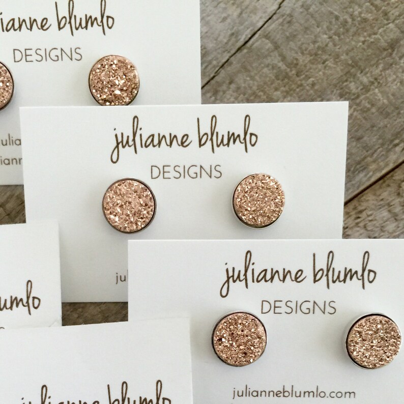 Boutons De Manchette 10k Or Rose Avec Druzy Bleu – Forme Triangle, Dos Pivotant Argent, Neufs