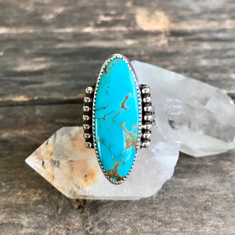 Turquoise Ring with Sterling Leaf- Size 7.5