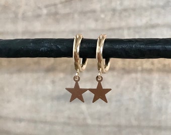Tiny Star Gold Hoop Huggie Earrings in 14K Gold Fill