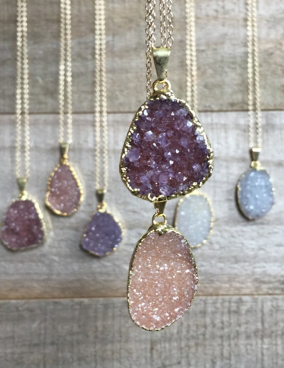 Freeform Druzy Necklace Druzy Pendant Druzy Jewelry YOU Etsy