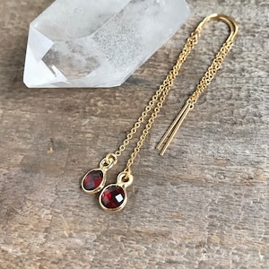 Garnet Threader Earrings: 14K Gold Fill Ear Threads