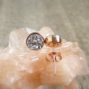 Silver Druzy Stud Earrings: Rose Gold Vermeil Bezel, Titanium Coated