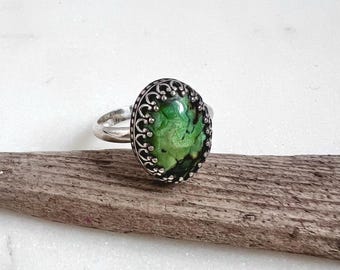 Turquoise sterlingzilveren Hubei-ring maat 7,5