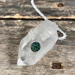 Sterling Silver Mermaid Green Druzy Necklace
