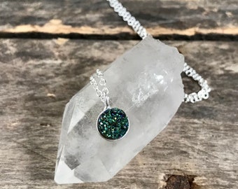 Sterling Silver Mermaid Green Druzy Necklace