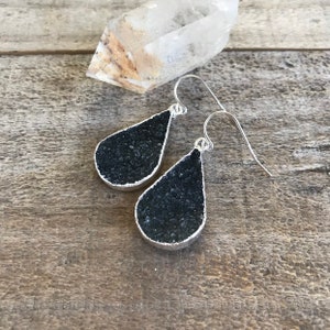 Teardrop Druzy Earrings: Sterling Silver Jasper Quartz Gemstone