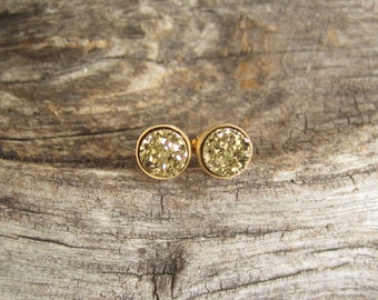 Tiny Gold Druzy Earrings Drusy Quartz Studs Vermeil Bezel Set