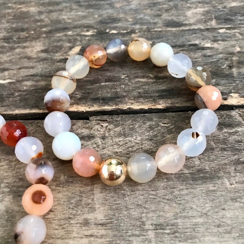 Natural Druzy Stone Bracelets Set Black Plastic Beads