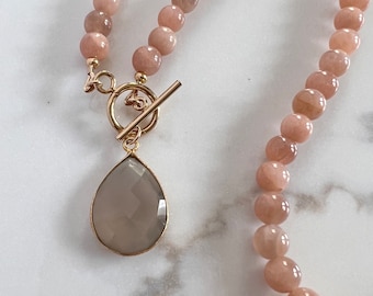 Moonstone 14K Gold Fill Toggle Clasp Necklace, AAA Moonstone Necklace, Gemstone Necklace