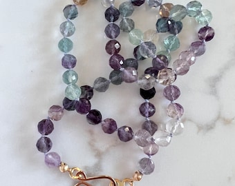 Hand Knotted Gemstone Necklace, Fluorite Necklace in 14K Gold Fill