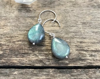 Labradorite Hoop Earrings in Sterling Silver
