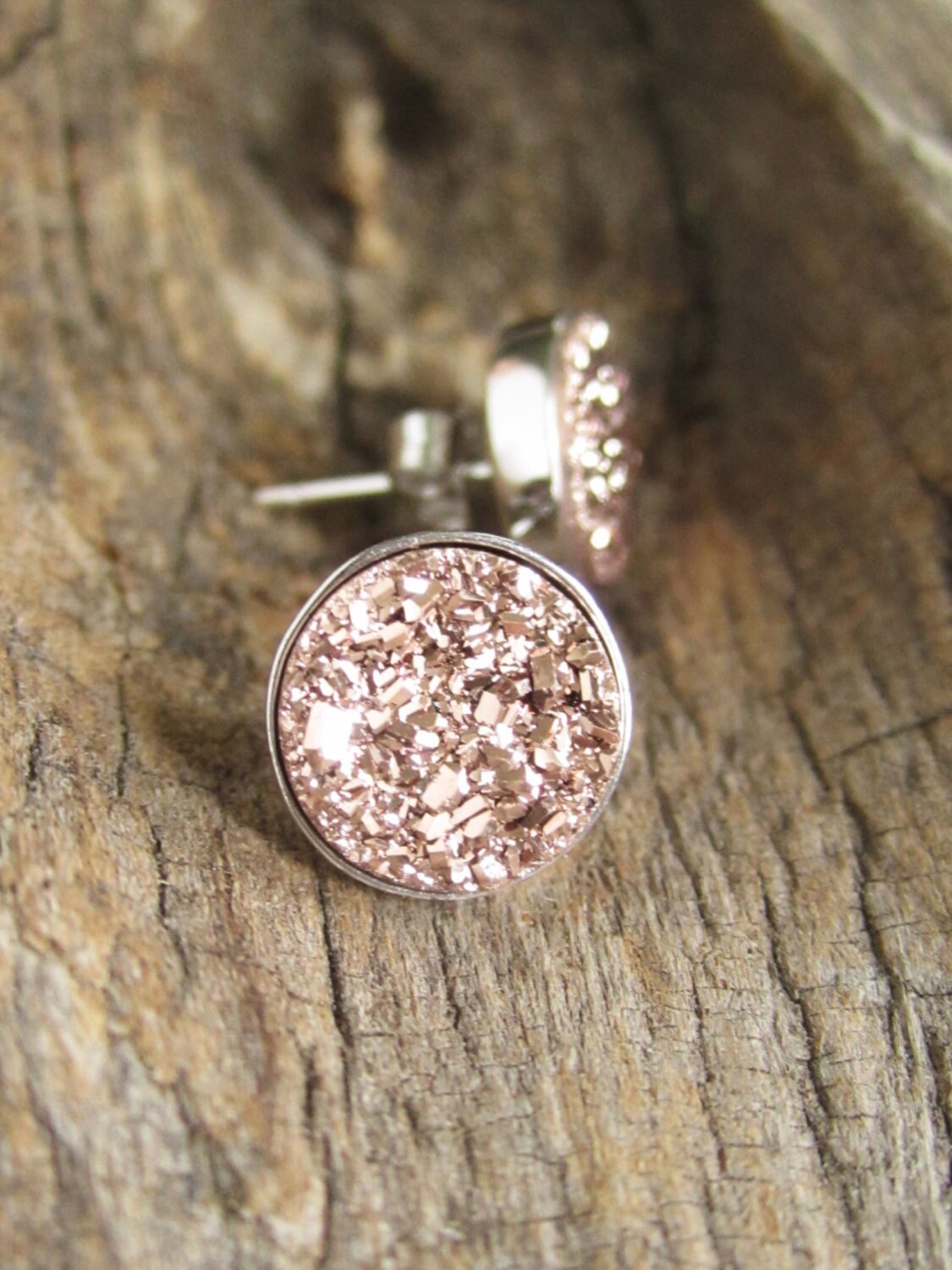 Lee Rose Gold Earrings in Iridescent Drusy