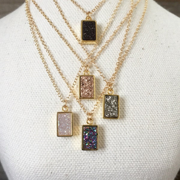 Raw Druzy Necklace | Small Druzy Pendant | Dainty Gemstone Necklace | Agate Druzy Jewelry