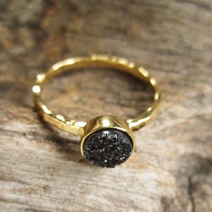 Tiny Black Druzy Ring, Gold Gemstone Ring image 4