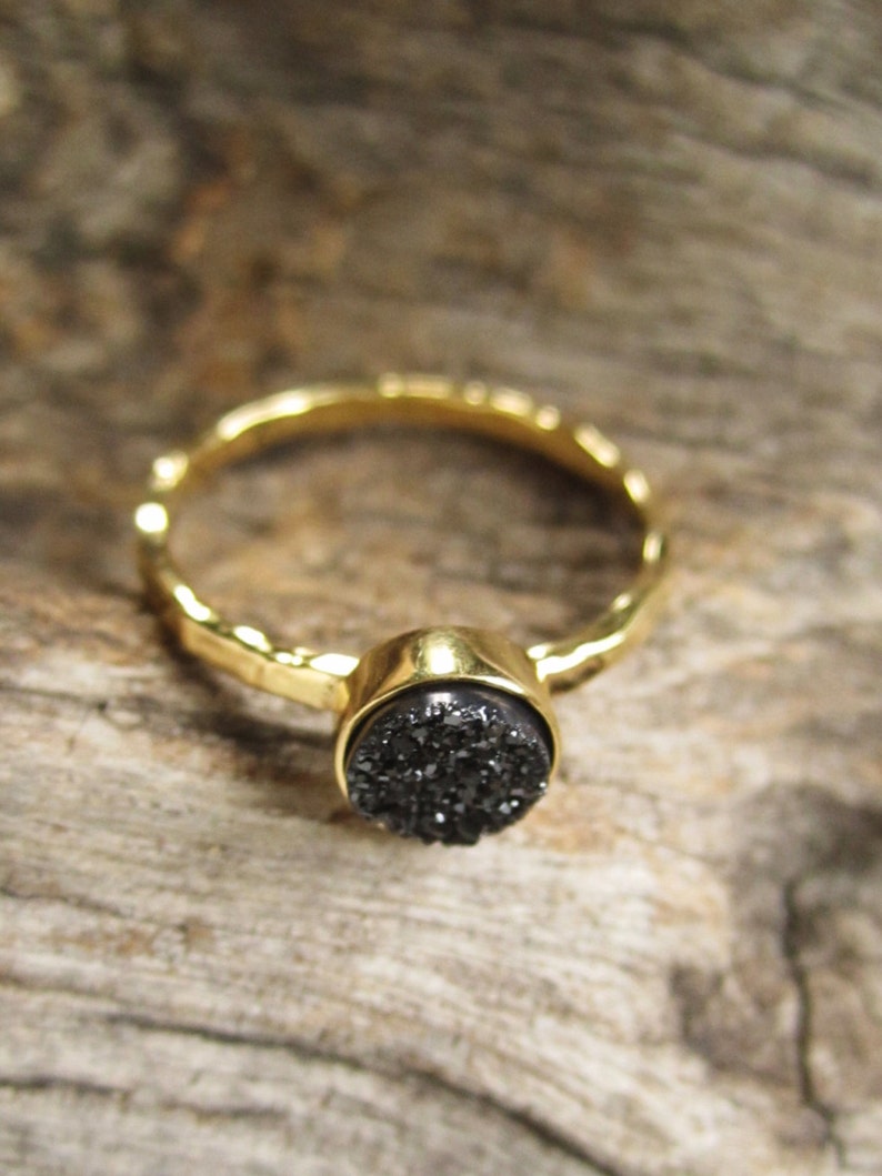 Tiny Black Druzy Ring, Gold Gemstone Ring image 4