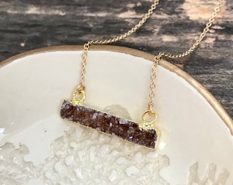 Druzy Necklace, Drusy Necklace, Druzy Bar Necklace, Druzy Quartz Jewelry, Drusy Necklace, Layering Necklace, Gold Necklace