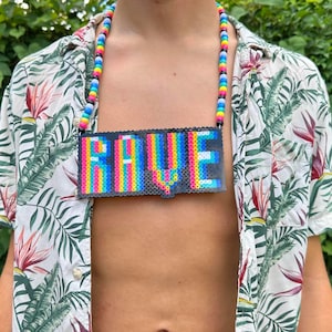 Trippy RAVE Perler, Handmade Beaded Kandi Necklace, Perfect Accessory for Festivals, Raves, Parties
