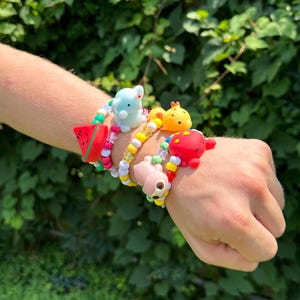 Mochi Squishy KANDI Bracelets, Handmade and Beaded, Sensory Fidget Toy Accessories for Kids Parties, Festivals, Raves
