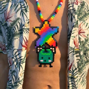 Character Rainbow Star Perler, Handmade Beaded Kandi Necklace, Perfect Accessories for Festivals, Raves, Parties