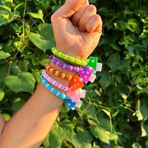 KANDI Mushroom Perler Bracelets, Handmade Beaded Bracelets, Colorful and Whimsical Accessories for Festivals, Raves, Parties