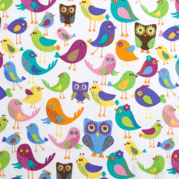 Kissing Owls and Birds Fabric - Rare - 34 inches - End of bolt