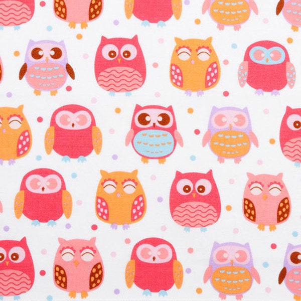 Pink and Purple Pastel Owls - Fabric - 35 inches - End of Bolt