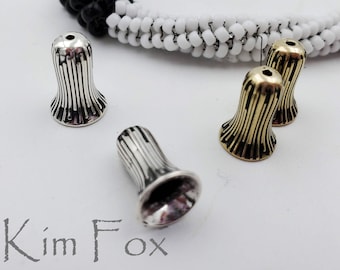 KF 252 A Pair of Small Trumpet Flower Cones in Golden Bronze or sterling silver - 13 mm by 7mm flaired opening - designed by Kim Fox
