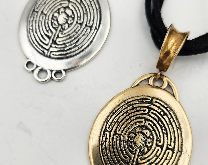 KFP502 Antique style Maze Pendant in Bronze and Silver - Bail is Separate -See 2 versions in photos - designed by Kim Fox