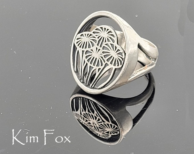 KFR362 Gift of Love Ring - bouquet - in silver designed by Kim Fox Arte Deco-Craftsman style-