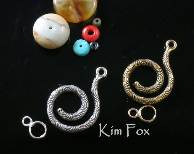 KF205 Chartres Spiral Clasp in Sterling Silver or Golden Bronze designed by Kim Fox- designed to be clasp and bail